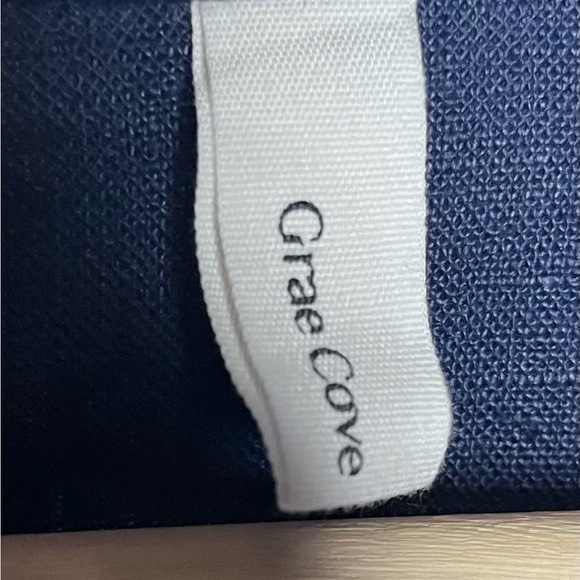 Grae Cove Frankie Linen Navy Blue Pocket V-neck Wrap Belted Midi Dress Large - Picture 6 of 10